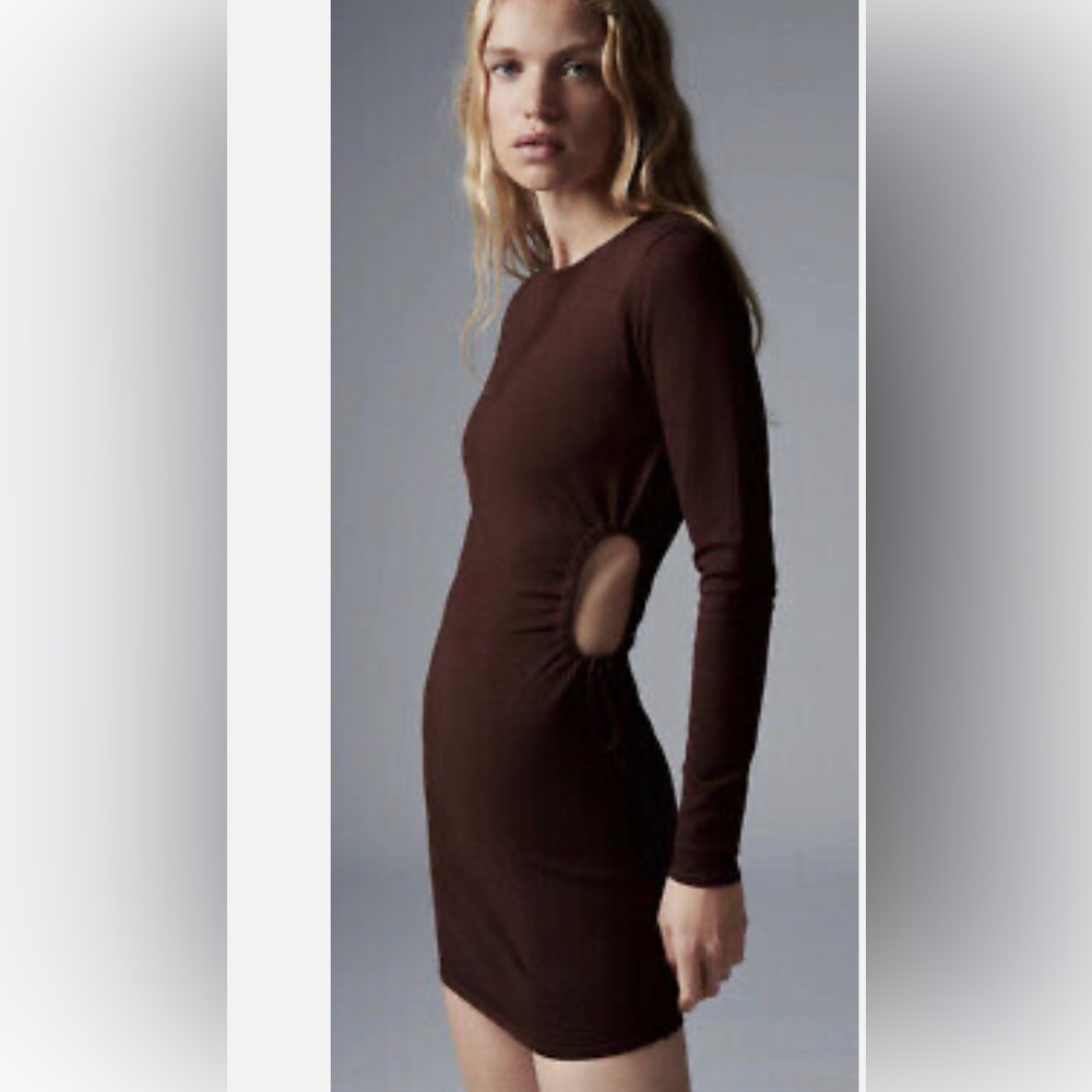 Zara Brown Cut Out Mini Knit Short Dress Size Medium